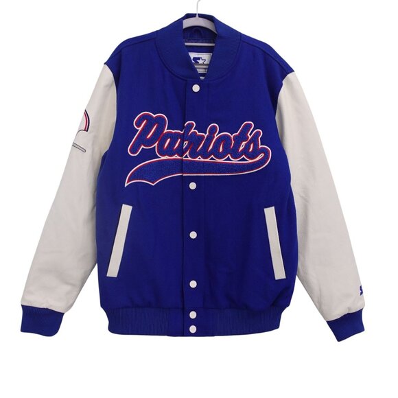 NWOT Starter NFL New England Patriot Bomber Jacket Sz M Blue Quilted Wool Blend - Picture 1 of 14